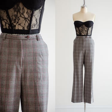 high waisted pants 90s y2k vintage gray plaid bootcut flare trousers 