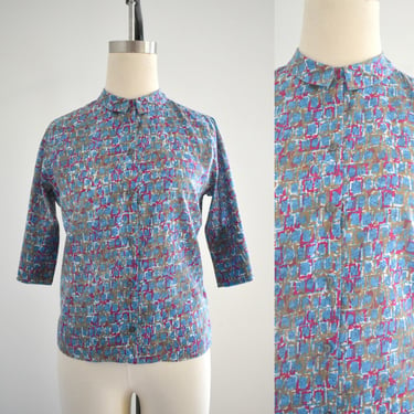 1950s/60s Abstract Printed Cotton Blouse 