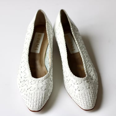 1980s Ipanema Woven White Leather Low Heel Day Pumps - Women’s Size 7 