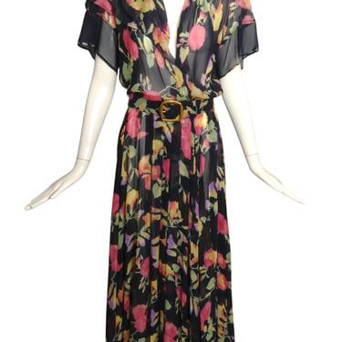 CHANEL BOUTIQUE- 1980s Floral Print Chiffon Dress, Size 8