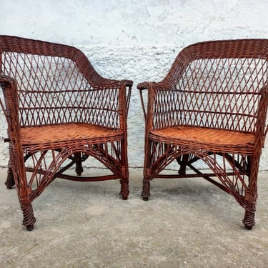 Vintage 1 of 2 Rattan Chair / Wicker Chair / Retro Patio Furniture/ Vintage Rattan Furniture/ Rattan Chair with High Back/ Outdoor Furniture 