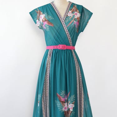 Teal Tropical Floral Dress XS-M