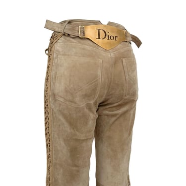 Dior Tan Suede Tie-Up Logo Plaque Pants