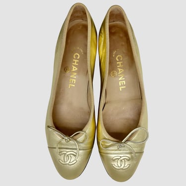 Y2K GOLD CHANEL BALLERINAS | Women's Flats | Italian Leather Shoes | Designer Ballet Flats | Made in Italy | Women's size 7.5 