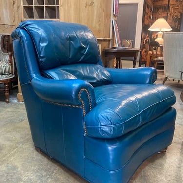 What Am I? | Blue Leather Club Chair by Hancock & Moore