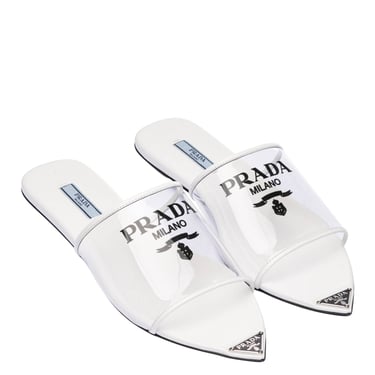 PRADA logo-print White PVC slides