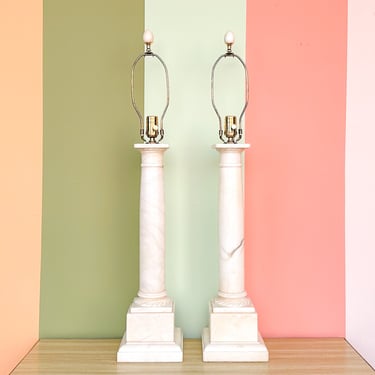 Pair of Large Marble Column Lamps