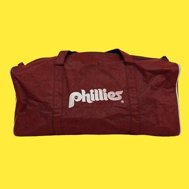 Vintage Phillies Duffle Bag Retro 1990s Philadelphia + MLB + Baseball + Mike Schmidt #20 + Maroon and White + Canvas + Sports Bag + Philly 