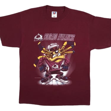 Vintage 2000 Colorado Avalanche Hockey Looney Tunes Taz Big Logo NHL Graphic T-Shirt Size Large/XL 