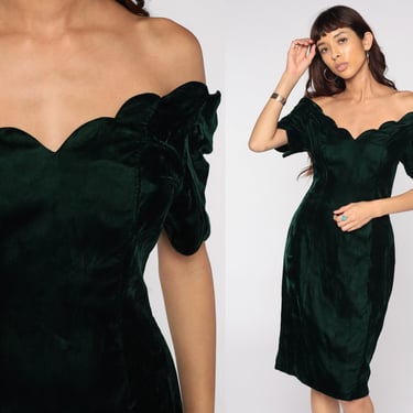 Green Velvet Dress Party 80s OFF SHOULDER Dress | Shop Exile - Tucson, AZ |  ATTIC