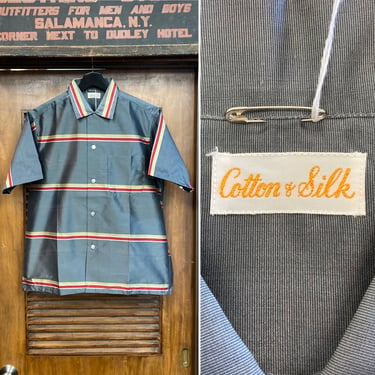 Vintage 1950’s -Deadstock- Gradation Stripe Cotton x Silk Loop Collar Rockabilly Shirt, 50’s Vintage Clothing 