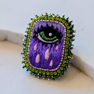 Mini Embroidered Crying Eye Brooch