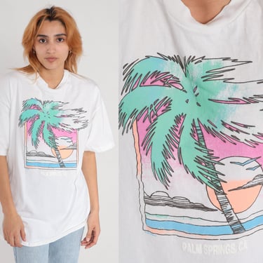 Palm Springs Shirt 90s California T-Shirt Palm Trees Beach Graphic Tee Tourist Travel Vacation Souvenir Vintage 1990s Large 