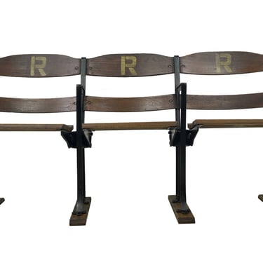 Vintage Pine & Steel Frame R Monogram 3 Seat Stadium Seating