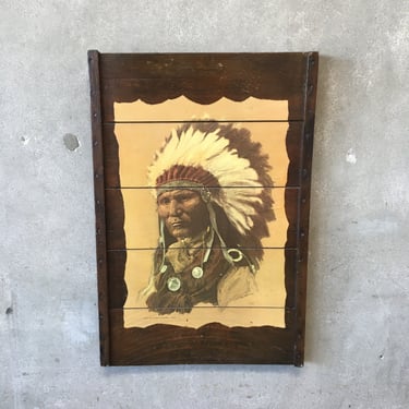 Painting of Louis - Son of Chief Sitting Bull - Sioux on reclaimed wood