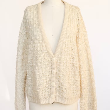 1980s Sweater Chunky Knit Cropped Cardigan M 