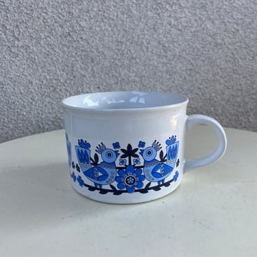 Vintage large 10 oz modern white mug with blue birds by F.T.D.A. 1982 Made in Korea 