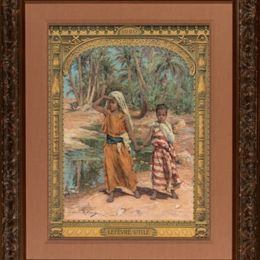 1920 Marie Aimée Lucas-Robiquet Tahadat and Khadidja, Colomb Béchar Art Deco Orientalist Framed Chromolithograph 