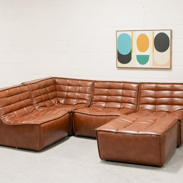 1970's Italian Leather Lounge Chairs & Ottoman - Orange Furniture Los  Angeles