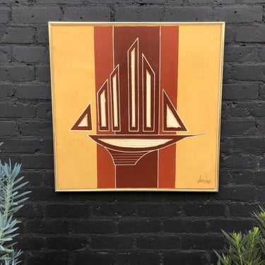 Vintage Abstract Modern Boat Painting 