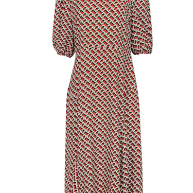 Diane von Furstenberg  - Mustard Chain Print Crepe Maxi Dress w/ Puff Sleeve Sz 14