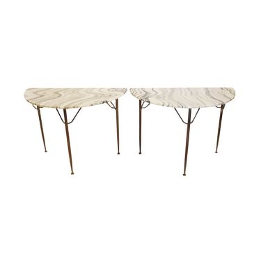 Pair of Midcentury Onyx Demilune Tables Attributed to Gio Ponti