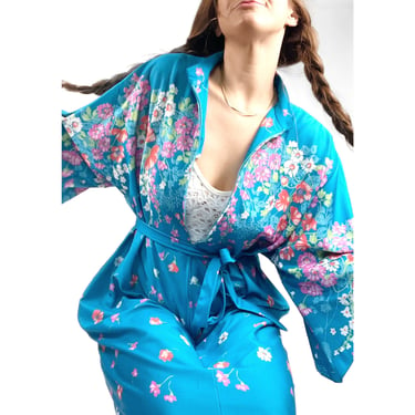 70s floral caftan vintage 1970s kimono sleeve coverup robe 