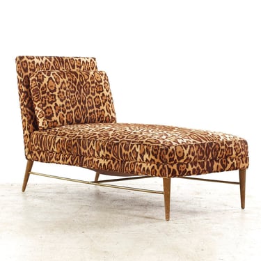 Paul McCobb for Calvin Mid Century Walnut and Brass Chaise Lounge - mcm 