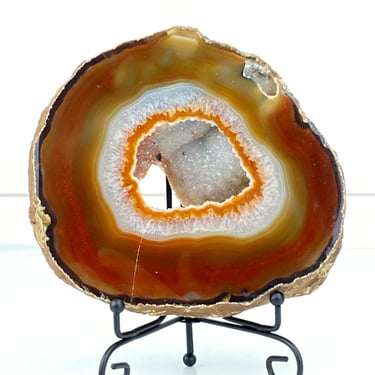 Thick Agate Geode Slab Slice Crystal Druzy Carnelian 1.48 lb Brazilian 028 