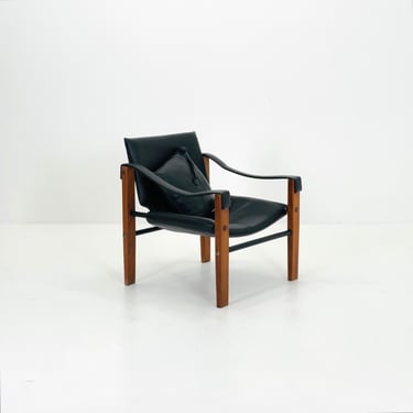 Mid century black leather Safari armchairs from Arkana by Maurice Burke, United Kingdom 1970s Scotland 