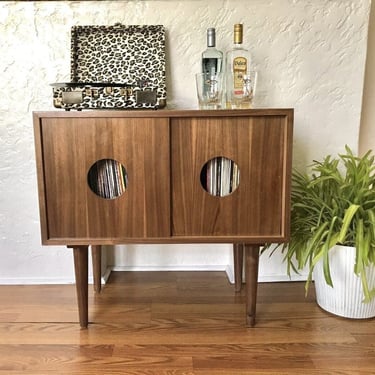 MID CENTURY MODERN Media Console | Stereo Console | Media Cabinet | Bar | Bathroom Vanity | Walnut | Circles | Custom 