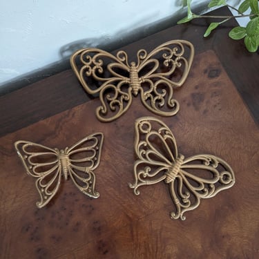 Set of 3 Vintage Homco Faux Wicker Butterflies Wall Hangings 