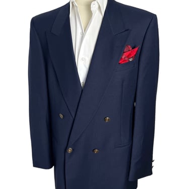 Vintage PIERRE CARDIN Wool Double-Breasted Navy Blazer ~ size 44 Long ~ jacket / sport coat ~ Brass Buttons 