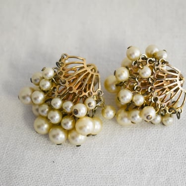 1960s Pearl Cluster Clip Earrings 