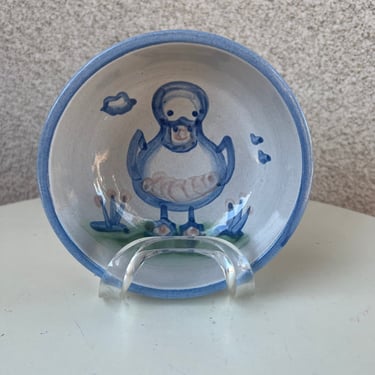 Vintage M A Hadley pottery bowl Blue duck bird theme 