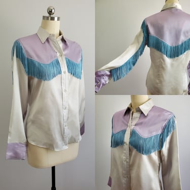 1960s Satin Western Blouse with Fringe from Stage West by Prior - 60s Vintage Blouse - 60s Women's Vintage Size 