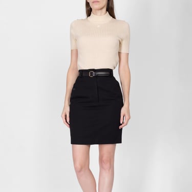 XS 90s Azzedine Alaia Paris Black Mini Pencil Skirt 24.5