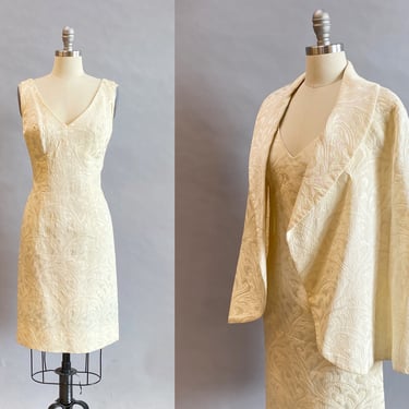 1960s Dress Set / White Dress and Cape / Cocktail Dress / Bombshell Dress / Casual Wedding Dress / Vintage Wedding Dress / Size Medium 