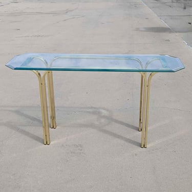 Vintage Entryway Table, Glass Top, Brass, Mid Century, Sofa, Hallway, Hollywood Regency, MCM 