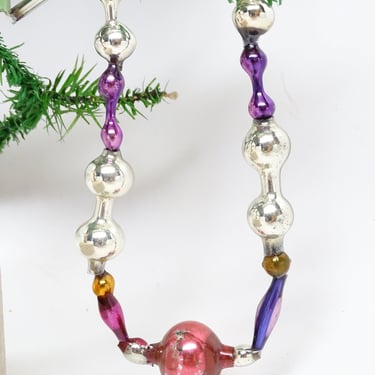 Antique 1950's Russian Mercury Glass Beads Christmas Tree Garland, Vintage Holiday Ornament,  Gablonz Jewels 