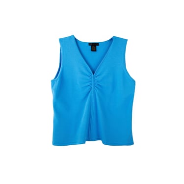 Vintage Blue Knit Minimalist Sleeveless Ruched Detail Top size LARGE 