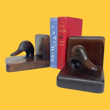 Vintage Duck Head Bookends Retro 1960s Farmhouse + Cornwall + Dark Brown Wood + Mallards + Set of 2 + Book Display + Home Decor Organization 