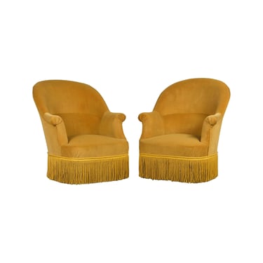 19th Century French Napoleon III Style Armchairs W/ Golden Yellow Velvet - A Pair 