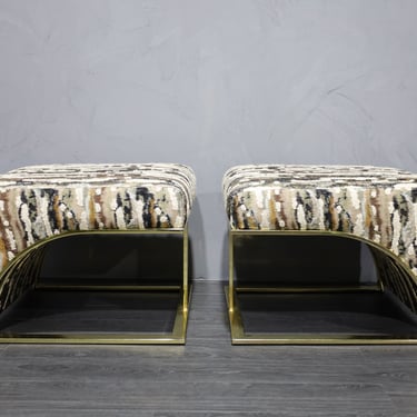 Milo Baughman Style Brass Frame Benches in Donghia Upholstery