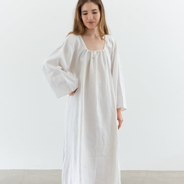 Sourced in France | Vintage White Cotton Linen Dress | "NV" Monogram Square neckline Antique Nightgown | Provence Market Smock | M | 