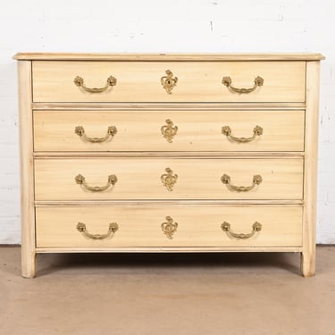 Baker Furniture French Provincial Cream Painted Walnut Chest of Drawers, Circa 1960s