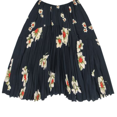 Vince - Navy Floral Printed Pleated Midi Skirt Sz XS