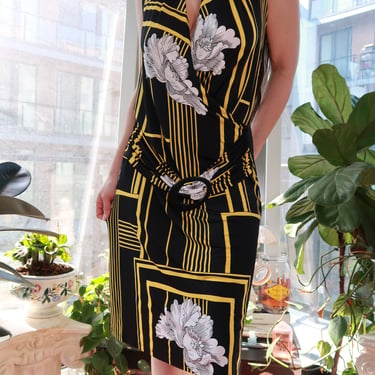 Vintage 2000s Black & Gold Geometric Floral Halter Mini | Elektra Vintage -  Philadelphia, PA | ATTIC