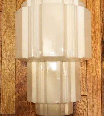 Tall Skyscraper Milk Glass Art Deco Globe Chandelier Light Fixture Circa 1920's
