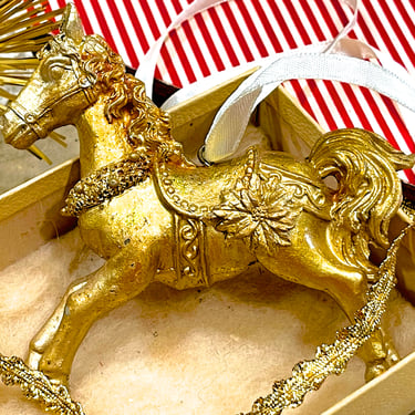 VINTAG: Gold Resin Horse Ornament - Holiday, Christmas, Xmas - SKU Tub-28-00034589 